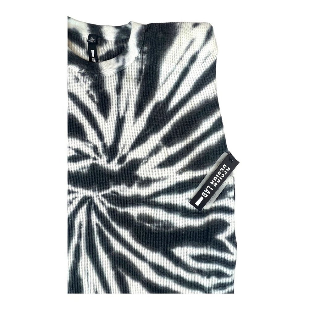 Design Lab Women's Black/White Tie Dye A-line Waffle Sleeveless Top- Multi Sizes - Picture 4 of 4